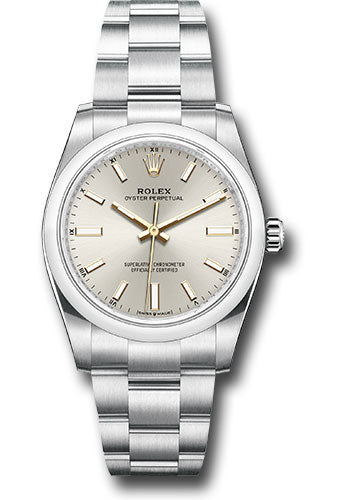 Rolex Stainless Steel Oyster Perpetual no date Watch - 34 MM - Oyster Bracelet - Silver Dial - 124200-0001