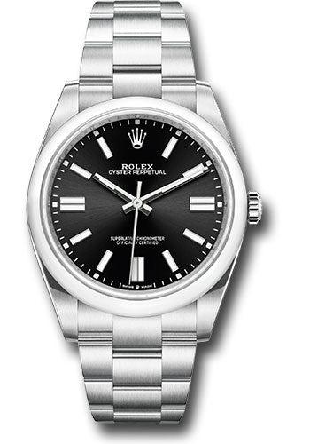 Rolex Stainless Steel Oyster Perpetual no date Watch - 41 MM - Oyster Bracelet - Black Dial - 124300-0002