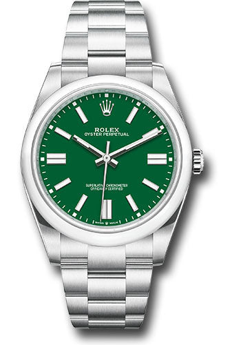 Rolex Stainless Steel Oyster Perpetual no date Watch - 41 MM - Oyster Bracelet - Green Dial - 124300-0005