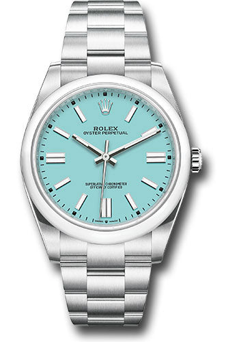 Rolex Stainless Steel Oyster Perpetual no date Watch - 41 MM - Oyster Bracelet - Turquoise Blue Dial -  124300-0006