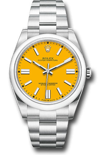 Rolex Stainless Steel Oyster Perpetual no date Watch - 41 MM - Oyster Bracelet - Yellow Dial -  124300 yio