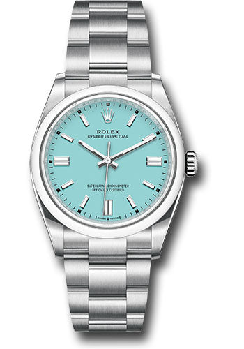 Rolex Stainless Steel Oyster Perpetual no date Watch - 36 MM - Oyster Bracelet - Turquoise Blue Dial - 126000 tbio