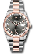 Rolex Stainless Steel And Pink Gold Datejust - 36 MM - Oyster Bracelet - Domed Bezel - Dark Rhodium Roman Dial - 126201-0024