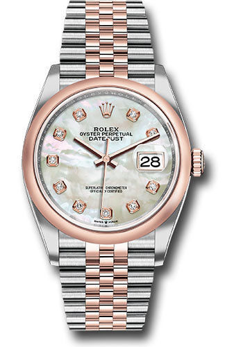 Rolex Stainless Steel And Pink Gold Datejust - 36 MM - Jubilee Bracelet - Domed Bezel - Mother Of Pearl Diamond Dial - 126201 mdj