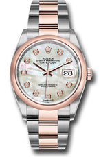 Rolex Stainless Steel And Pink Gold Datejust - 36 MM - Oyster Bracelet - Domed Bezel - Mother Of Pearl Diamond Dial - 126201-0022