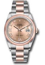 Rolex Stainless Steel And Pink Gold Datejust - 36 MM - Oyster Bracelet - Domed Bezel - Rose Roman Dial - 126201-0028