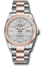 Rolex Stainless Steel And Pink Gold Datejust - 36 MM - Oyster Bracelet - Domed Bezel - Silver Fluted Motif Index Dial - 126201-0034