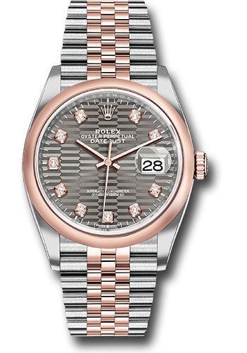 Rolex Stainless Steel And Pink Gold Datejust - 36 MM - Jubilee Bracelet - Domed Bezel - Slate Fluted Motif Diamond Dial - 126201 slflmdj