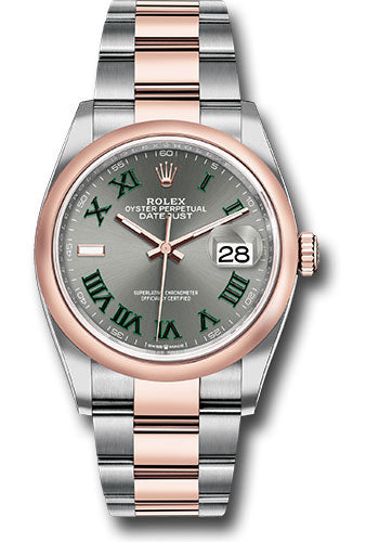 Rolex Stainless Steel And Pink Gold Datejust - 36 MM - Oyster Bracelet - Domed Bezel - Wimbledon Dial - 126201 slgro