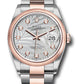Rolex Stainless Steel And Pink Gold Datejust - 36 MM - Oyster Bracelet - Domed Bezel - Silver Palm Motif Diamond Dial - 126201 spmdo