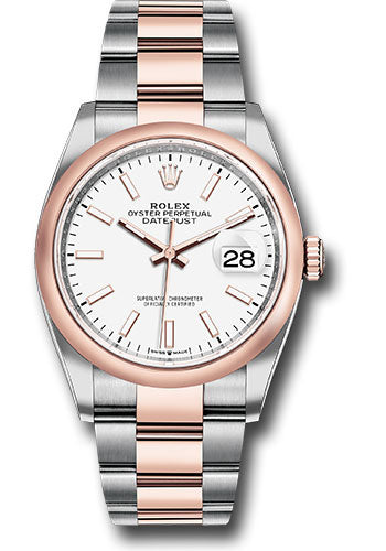 Rolex Stainless Steel And Pink Gold Datejust - 36 MM - Oyster Bracelet - Domed Bezel - White Index Dial - 126201 wio