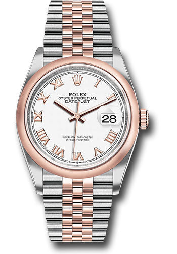 Rolex Stainless Steel And Pink Gold Datejust - 36 MM - Jubilee Bracelet - Domed Bezel - White Roman Dial - 126201 wrj