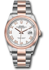 Rolex Stainless Steel And Pink Gold Datejust - 36 MM - Oyster Bracelet - Domed Bezel - White Roman Dial - 126201-0016
