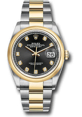 Rolex Stainless Steel And Yellow Gold Datejust - 36 MM - Oyster Bracelet - Domed Bezel - Black Diamond Dial - 126203-0022