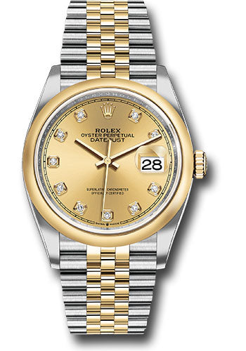 Rolex Stainless Steel And Yellow Gold Datejust - 36 MM - Jubilee Bracelet - Domed Bezel - Champagne Diamond Dial - 126203 chdj