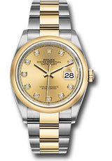 Rolex Stainless Steel And Yellow Gold Datejust - 36 MM - Oyster Bracelet - Domed Bezel - Champagne Diamond Dial - 126203-0018