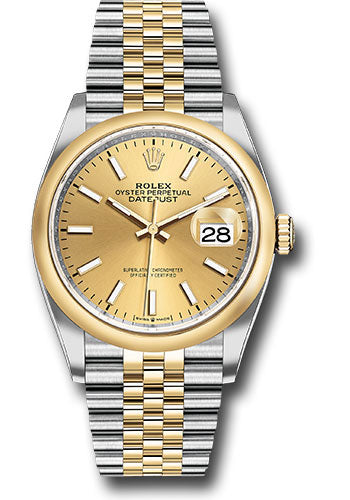 Rolex Stainless Steel And Yellow Gold Datejust - 36 MM - Jubilee Bracelet - Domed Bezel - Champagne Index Dial - 126203 chij