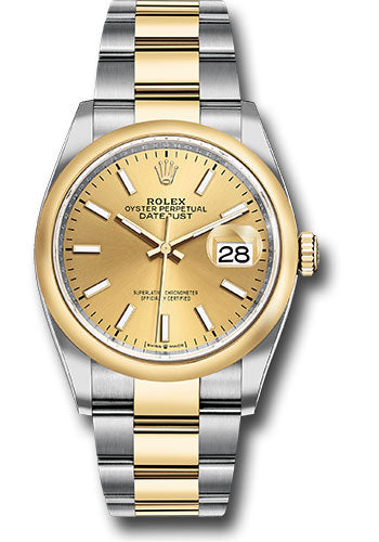 Rolex Stainless Steel And Yellow Gold Datejust - 36 MM - Oyster Bracelet - Domed Bezel - Champagne Index Dial - 126203 chio