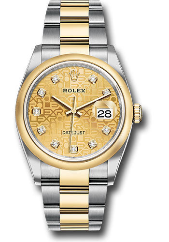 Rolex Stainless Steel And Yellow Gold Datejust - 36 MM - Oyster Bracelet - Domed Bezel - Champagne Jubilee Diamond Dial - 126203 chjdo