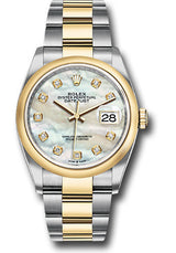 Rolex Stainless Steel And Yellow Gold Datejust - 36 MM - Oyster Bracelet - Domed Bezel - White Mother Of Pearl Diamond Dial - 126203-0024