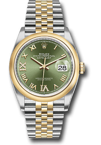 Rolex Stainless Steel And Yellow Gold Datejust - 36 MM - Jubilee Bracelet - Domed Bezel - Olive Green Roman Dial - 126203 ogdr69j