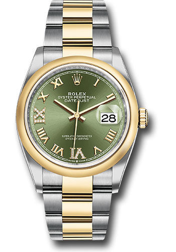 Rolex Stainless Steel And Yellow Gold Datejust - 36 MM - Oyster Bracelet - Domed Bezel - Olive Green Roman Dial - 126203 ogdr69o