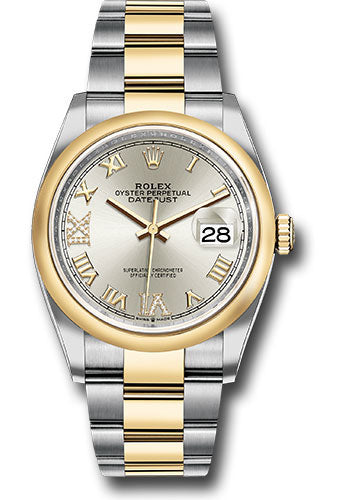 Rolex Stainless Steel And Yellow Gold Datejust - 36 MM - Oyster Bracelet - Domed Bezel - Silver Roman Dial - 126203 sdr69o