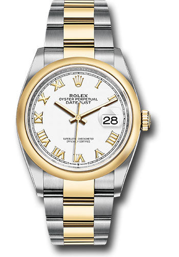 Rolex Stainless Steel And Yellow Gold Datejust - 36 MM - Oyster Bracelet - Domed Bezel - White Roman Dial - 126203 wro