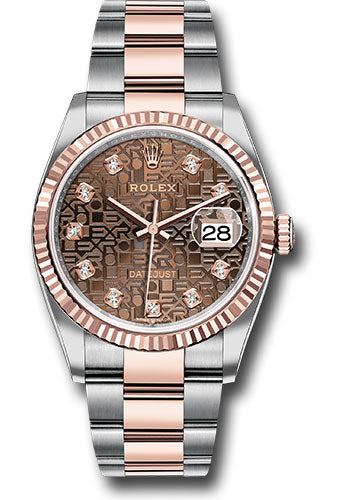 Rolex Stainless Steel And Pink Gold Datejust - 36 MM - Oyster Bracelet - Fluted Bezel - Chocolate Jubilee Diamond Dial - 126231 chojdo