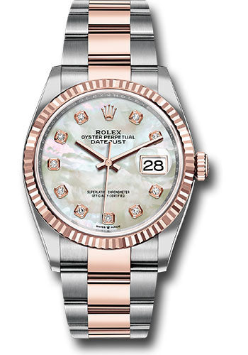 Rolex Stainless Steel And Pink Gold Datejust - 36 MM - Oyster Bracelet - Fluted Bezel - Mother Of Pearl Diamond Dial - 126231 mdo