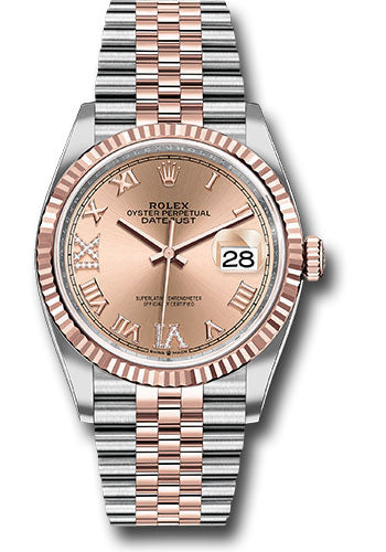 Rolex Stainless Steel And Pink Gold Datejust - 36 MM - Jubilee Bracelet - Fluted Bezel - Rose Roman Dial - 126231 rdr69j