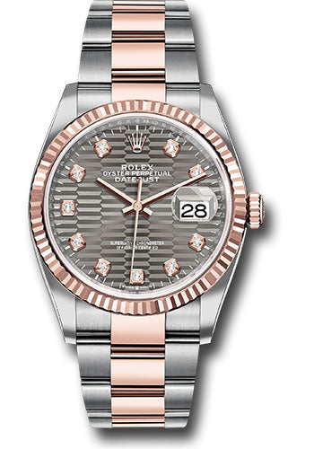 Rolex Stainless Steel And Pink Gold Datejust - 36 MM - Oyster Bracelet - Fluted Bezel - Slate Fluted Motif Diamond Dial - 126231 slflmdo