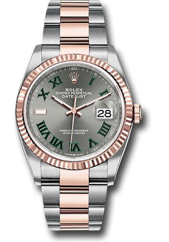 Rolex Stainless Steel And Pink Gold Datejust - 36 MM - Oyster Bracelet - Fluted Bezel - Wimbledon Dial - 126231 slgro