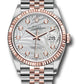 Rolex Stainless Steel And Pink Gold Datejust - 36 MM - Jubilee Bracelet - Fluted Bezel - Silver Palm Motif Diamond Dial - 126231 spmdj