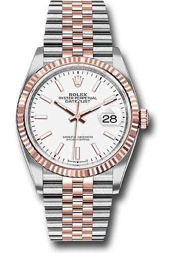 Rolex Stainless Steel And Pink Gold Datejust - 36 MM - Jubilee Bracelet - Fluted Bezel - White Index Dial - 126231 wij