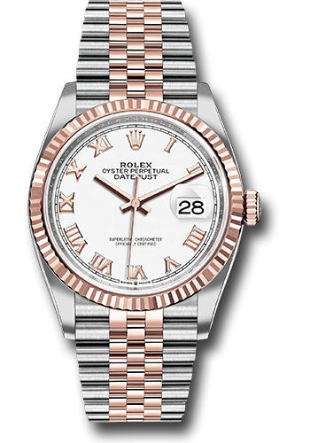 Rolex Stainless Steel And Pink Gold Datejust - 36 MM - Jubilee Bracelet - Fluted Bezel - White Roman Dial - 126231 wrj