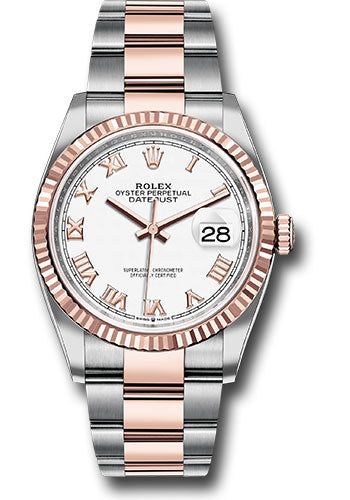 Rolex Stainless Steel And Pink Gold Datejust - 36 MM - Oyster Bracelet - Fluted Bezel - White Roman Dial - 126231-0016