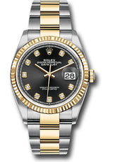 Rolex Stainless Steel And Yellow Gold Datejust - 36 MM - Oyster Bracelet - Fluted Bezel - Black Diamond Dial - 126233-0022