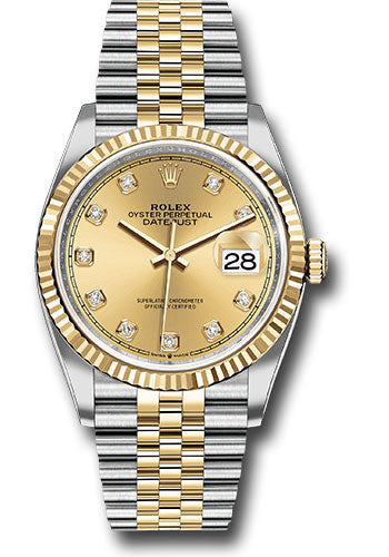 Rolex Stainless Steel And Yellow Gold Datejust - 36 MM - Jubilee Bracelet - Fluted Bezel - Champagne Diamond Dial - 126233 chdj