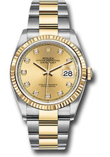 Rolex Stainless Steel And Yellow Gold Datejust - 36 MM - Oyster Bracelet - Fluted Bezel - Champagne Diamond Dial - 126233-0018