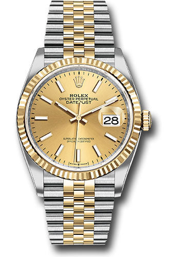 Rolex Stainless Steel And Yellow Gold Datejust - 36 MM - Jubilee Bracelet - Fluted Bezel - Champagne Index Dial - 126233 chij