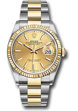 Rolex Stainless Steel And Yellow Gold Datejust - 36 MM - Oyster Bracelet - Fluted Bezel - Champagne Index Dial - 126233-0016