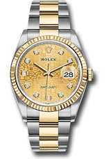 Rolex Stainless Steel And Yellow Gold Datejust - 36 MM - Oyster Bracelet - Fluted Bezel -  Champagne Jubilee Diamond Dial  - 126233-0034
