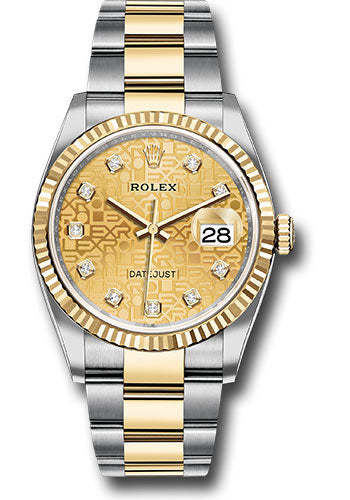 Rolex Stainless Steel And Yellow Gold Datejust - 36 MM - Oyster Bracelet - Fluted Bezel - Champagne Jubilee Diamond Dial - 126233 ch