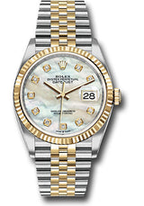 Rolex Stainless Steel And Yellow Gold Datejust - 36 MM - Jubilee Bracelet - Fluted Bezel - White Mother Of Pearl Diamond Dial - 126233-0023