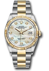 Rolex Stainless Steel And Yellow Gold Datejust - 36 MM - Oyster Bracelet - Fluted Bezel -White Mother-Of-Pearl Diamond Dial  - 126233-0024