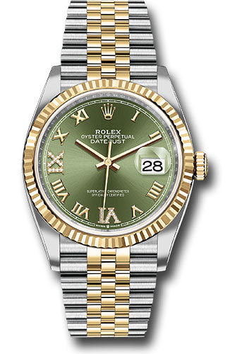 Rolex Stainless Steel And Yellow Gold Datejust - 36 MM - Jubilee Bracelet - Fluted Bezel - Olive Green Roman Dial - 126233-0025