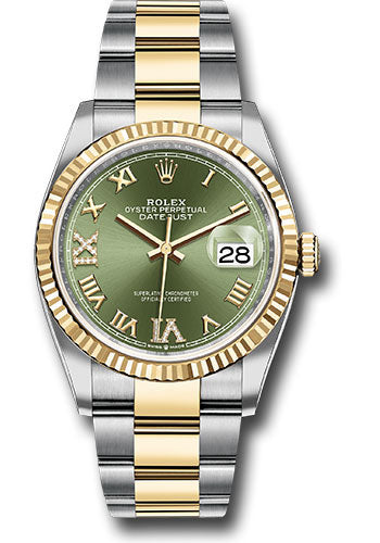 Rolex Stainless Steel And Yellow Gold Rolesor Datejust - 36 MM - Oyster Bracelet - Fluted Bezel - Olive Green Roman Dial - 126233 ogdr69o