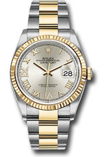 Rolex Stainless Steel And Yellow Gold Datejust - 36 MM - Oyster Bracelet - Fluted Bezel -Silver Roman Dial- 126233-0032