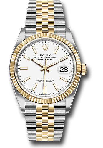 Rolex Stainless Steel And Yellow Gold Datejust - 36 MM - Jubilee Bracelet - Fluted Bezel - White index Dial - 126233 wij